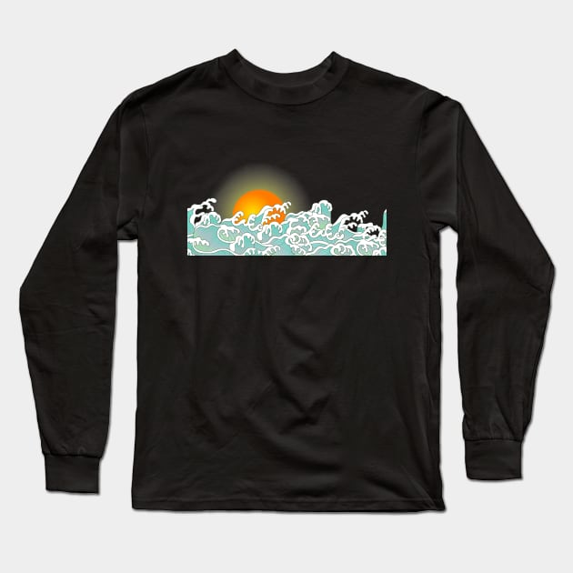 ocean wave and sunset Long Sleeve T-Shirt by cutequokka